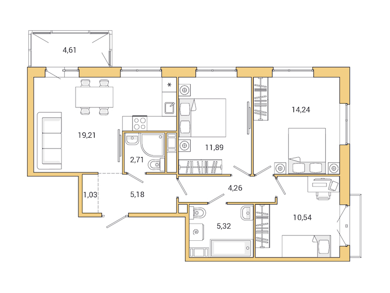3-комнатная квартира 78.99 м², 6/11 эт., ЖК «Jaanila Drive»